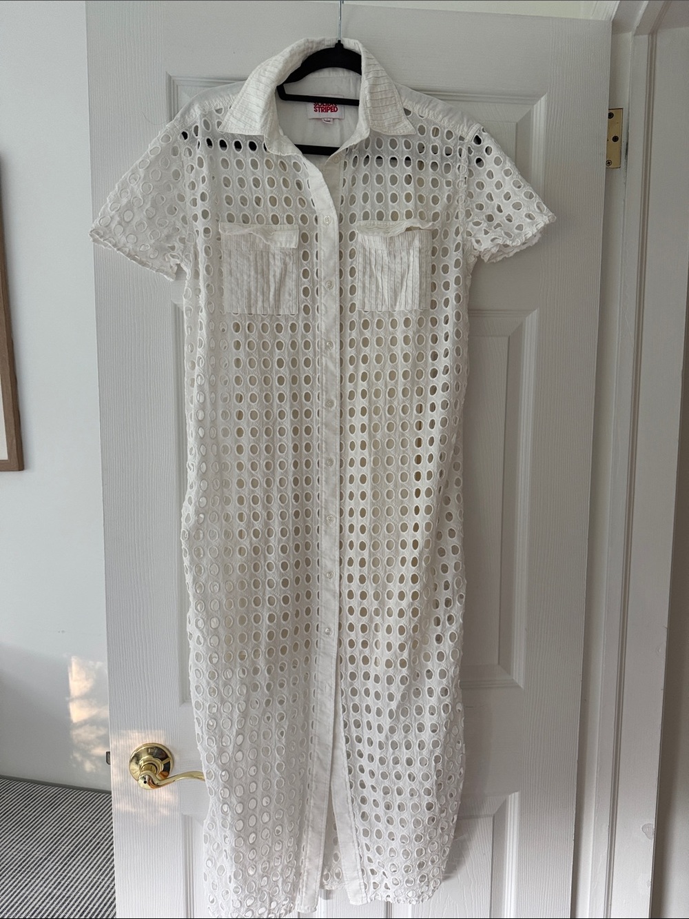 SOLID & STRIPED White Eyelet Midi Shirt Dress
